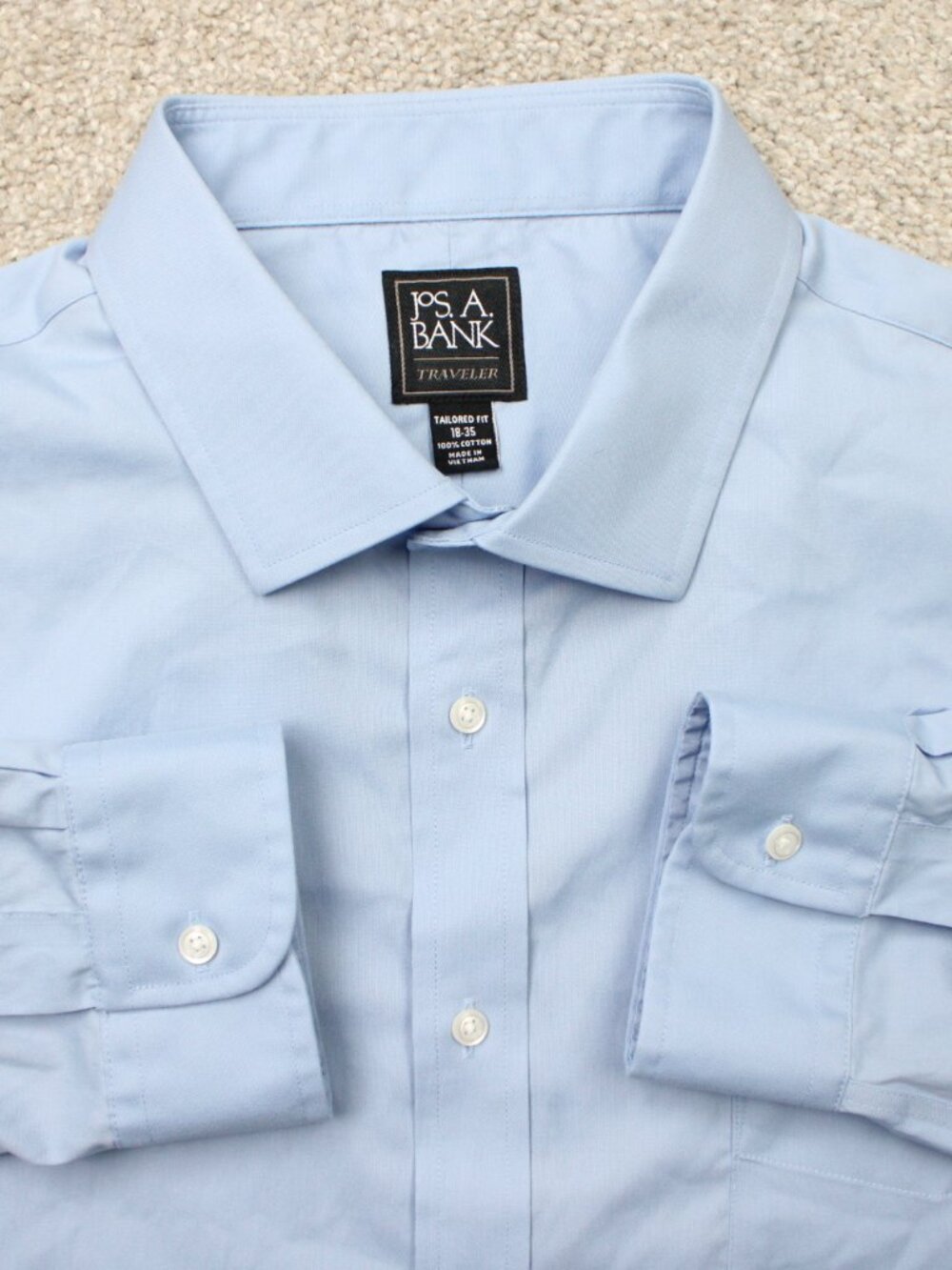 Jos A Bank Shirt Mens 18, 35 Blue Traveler Tailored Fit 100% Cotton Long Sleeve
